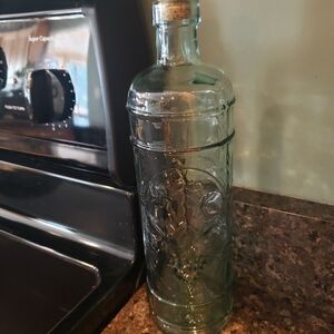 Grapevine Design Green Tinted Glass Bottle with Cork Stopper